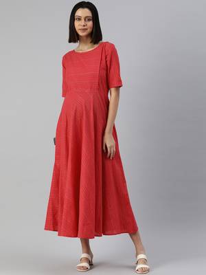 Red woven cotton short-dresses 1