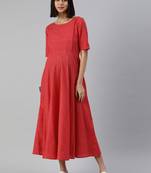 Red woven cotton short-dresses