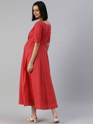 Red woven cotton short-dresses 2