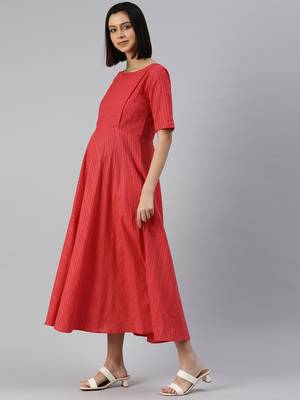Red woven cotton short-dresses 3