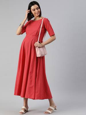 Red woven cotton short-dresses 4