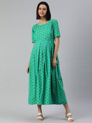 Green woven cotton short-dresses 1