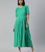 Green woven cotton short-dresses