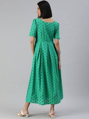 Green woven cotton short-dresses 2