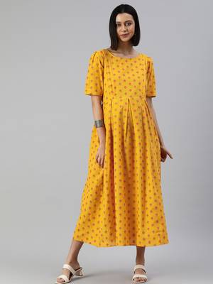 Yellow woven cotton short-dresses 1