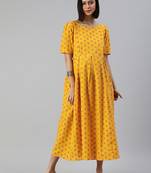 Yellow woven cotton short-dresses