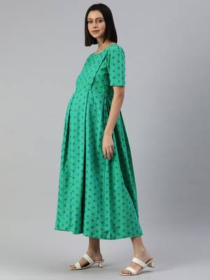 Green woven cotton short-dresses 3