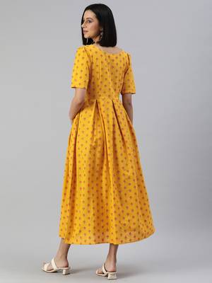Yellow woven cotton short-dresses 2
