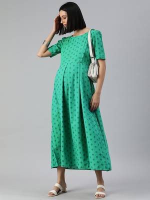 Green woven cotton short-dresses 4