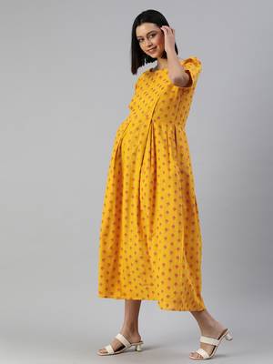 Yellow woven cotton short-dresses 3