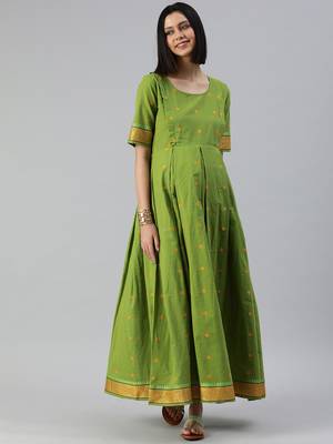 Green woven cotton maxi-dresses 1