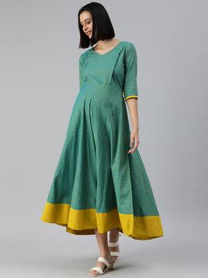 Green woven cotton short-dresses 1