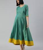 Green woven cotton short-dresses