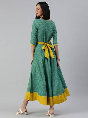 Green woven cotton short-dresses 2