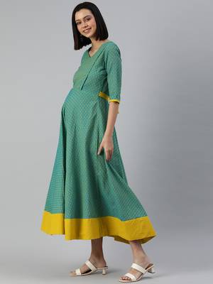 Green woven cotton short-dresses 3