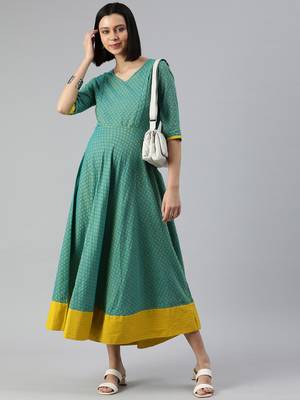 Green woven cotton short-dresses 4