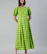 Green woven cotton short-dresses