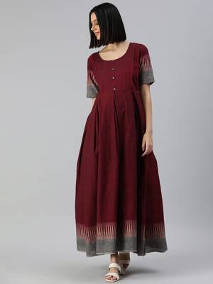 Maroon woven cotton maxi-dresses 1