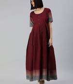 Maroon woven cotton maxi-dresses