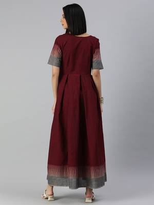 Maroon woven cotton maxi-dresses 2