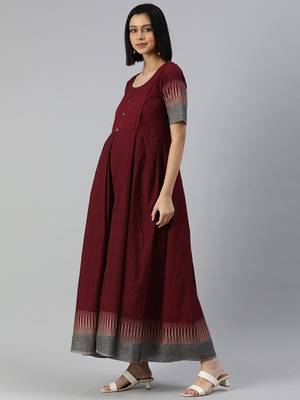 Maroon woven cotton maxi-dresses 3