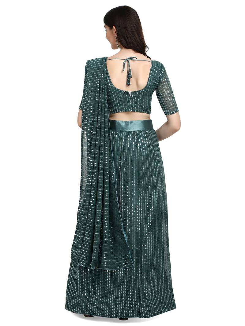 Blue embroidered
 georgette semi stitched lehenga