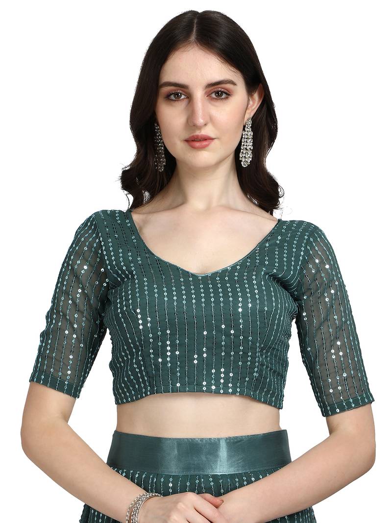 Blue embroidered
 georgette semi stitched lehenga