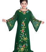 Bottle Green Georgette Hand Embroidered Zari Work Kids Kaftans Party Wear Dresses