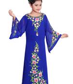 Royal Blue Georgette Hand Embroidered Zari Work Kids Kaftans Party Wear Dresses