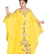 Yellow Georgette Hand Embroidered Zari Work Kids Kaftans Party Wear Dresses