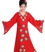 Maroon Georgette Hand Embroidered Zari Work Kids Kaftans Party Wear Dresses
