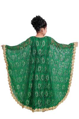 Bottle Green Georgette Hand Embroidered Zari Work Kids Kaftans Party Wear Dresses 4