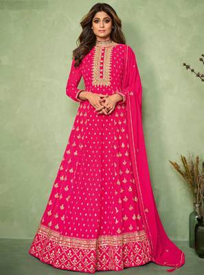Pink resham embroidery georgette salwar 1