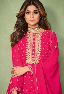 Pink resham embroidery georgette salwar 2