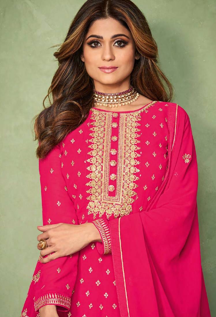 Pink resham embroidery georgette salwar