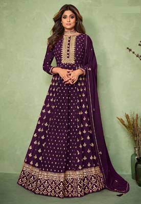 Purple resham embroidery georgette salwar 1