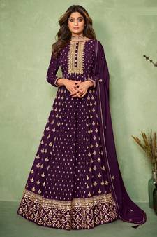 Purple resham embroidery georgette salwar