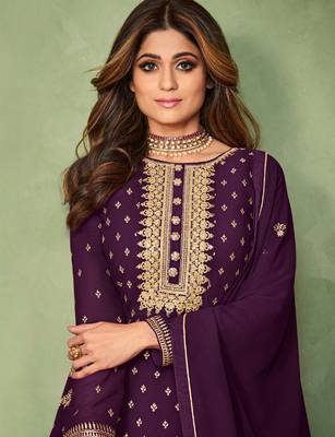 Purple resham embroidery georgette salwar 2