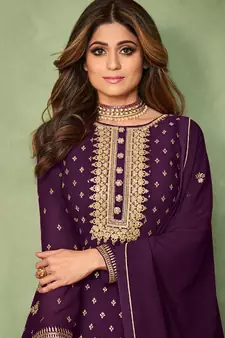 Purple resham embroidery georgette salwar