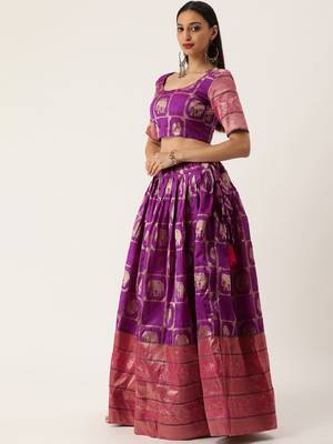 Purple Color Jacquard Paithani Zari Work Semi Stitched Lehenga & Un Stitched Blouse With Dupatta  2