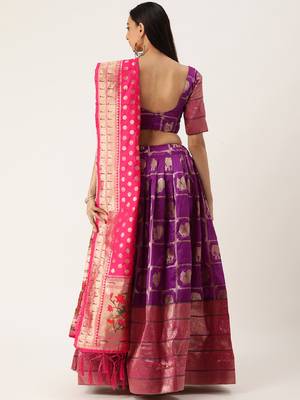 Purple Color Jacquard Paithani Zari Work Semi Stitched Lehenga & Un Stitched Blouse With Dupatta  3
