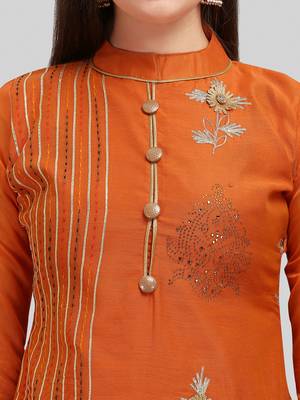 Orange Chanderi Embroidered & Stone Work Dress Material 4