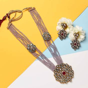 Mad Club Crystal Shine Multistrand Grey Beads Ethnic Kundan Necklace & Earring Set For Women 4