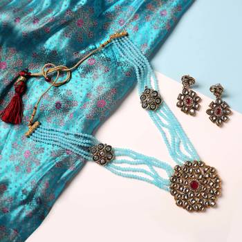Mad Club Crystal Shine Multistrand SkyBlue Beads Ethnic Kundan Necklace & Earring Set For Women 4