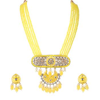 Mad Club Meenakari Long Multistrand Beaded Bridal Necklace Earring & Ring Set For Women 1