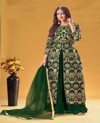  Georgette Palazzo Salwar Suit With Embroidery And Stone Work Wedding Party Wear 1