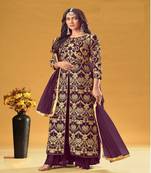  Georgette Wine Palazzo Salwar Suit With Embroidery And Stone Work Wedding Party Wear