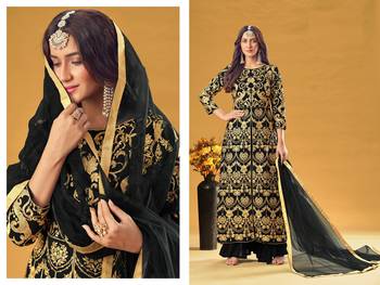  Georgette Black Palazzo Salwar Suit With Embroidery And Stone Work Wedding Party Wear 2
