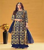 Designer Georgette Fancy Blue Palazzo Salwar Suit With Embroidery And Stone Work Wedding Party Wear