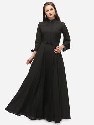 Black Solid A-Line Dress 1